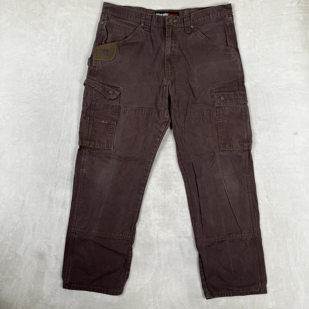 Wrangler Riggs Workwear Double Knee Cargo Pants Mens 36x30 Brown Ripstop Work